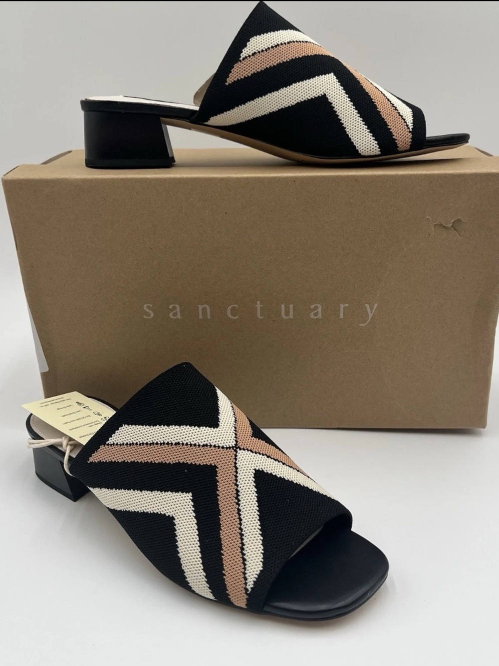Sanctuary Black Chevron Knit Mule Slides with Tan Accent New Size 8.5 NIB